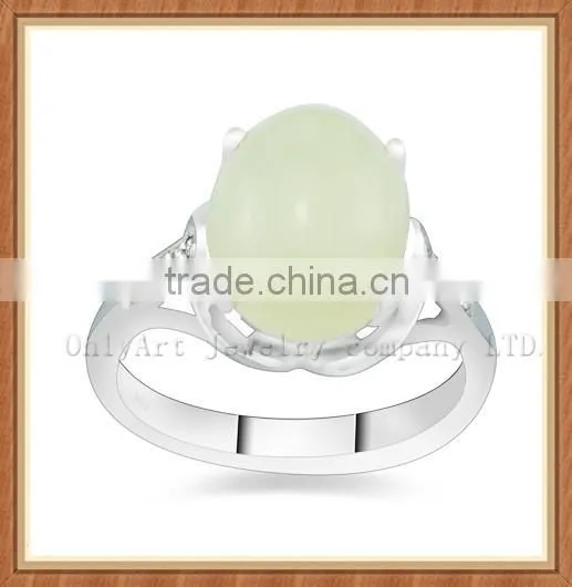 elegant natural white jade 925 sterling silver ring