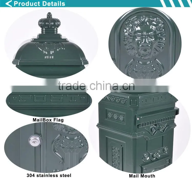The Most Popular Style In Europe Foshan Manufacturer Lion Ornament Green Lockable Fence Mailbox From China