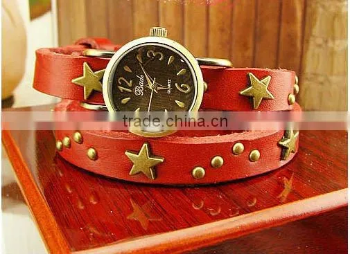 Pu leather wrap watch with stars on the strap
