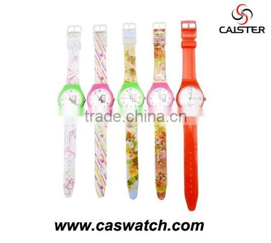 Most fashion PVC band plastic watch for promotion plastic unisex watch custom printed strap womens full printed plastic watch