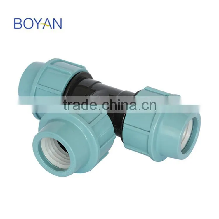 BOYAN zhejiang taizhou light blue 20mm-110mm for irrigation plastic equal tee pp compression fitting