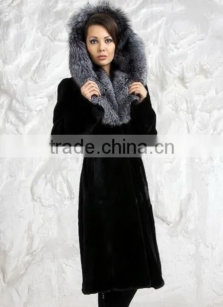 rex14074 full-length rex rabbit fur coat with big fox fur hood