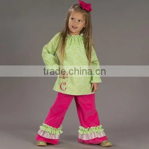 Little girls ruffle tunic top long sleeves Boutique Wholesale Children's Fancy top pant set Tunic Top with matching ruffle pant