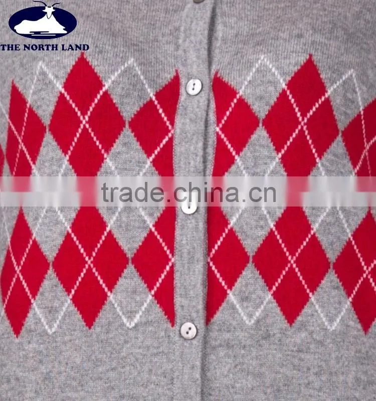 Ladies' Crew Neck Intersia Cardigan
