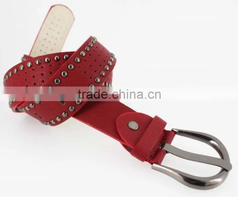 Women's porpular studded 35Mm PU leather belt with hematite buckle