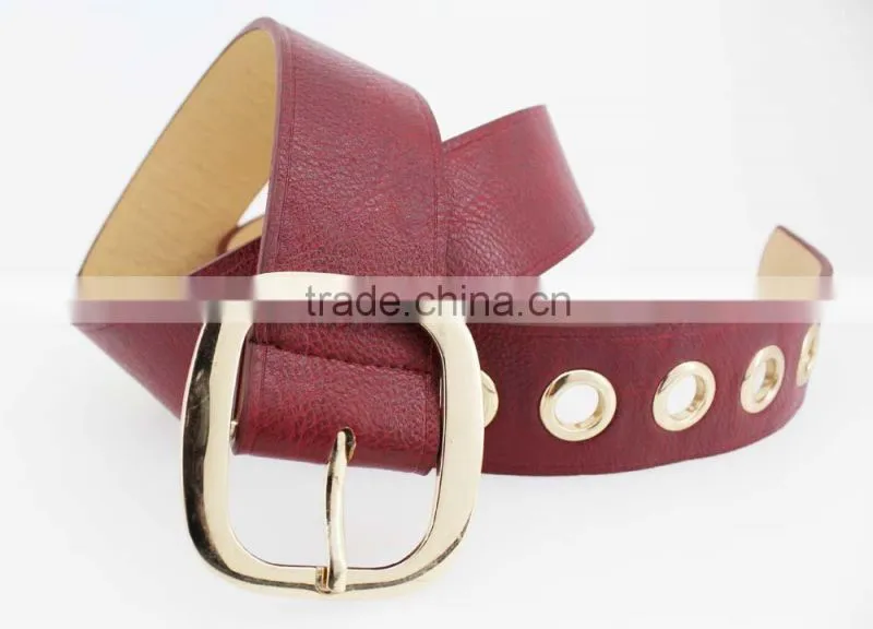 40Mm women's fashion belt with Red pu leather & Gold square Buckle in chinese factory
