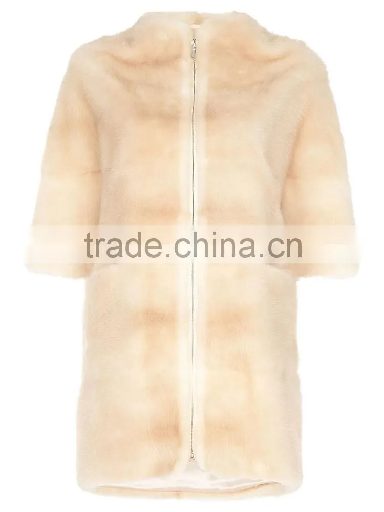 OEM white lady real round collar zipper seven sleeve fox fur coat for women