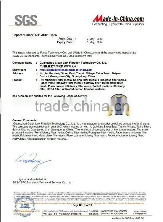 Pre-efficiency anti-fractured PETorganic synthetic fiber filter roll