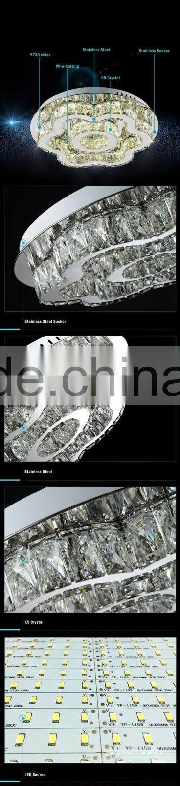 Top Quality 5730 Chip LED Crystal Chandelier Stainless Steel Modern Crystal Light
