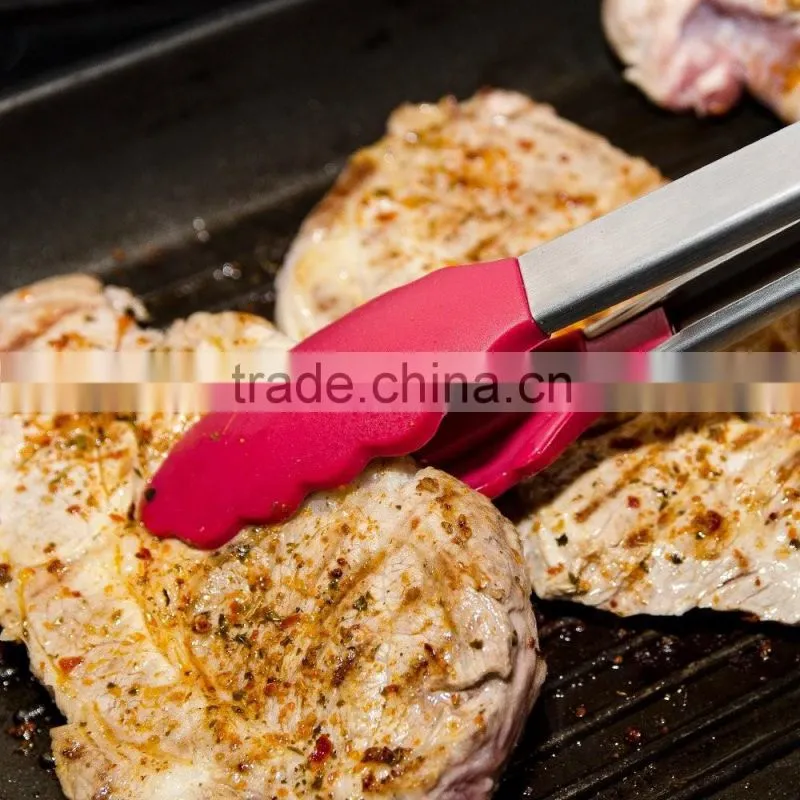factory whosale Premium Silicone Food Tong Set of Two 9 and 12 Inch Red