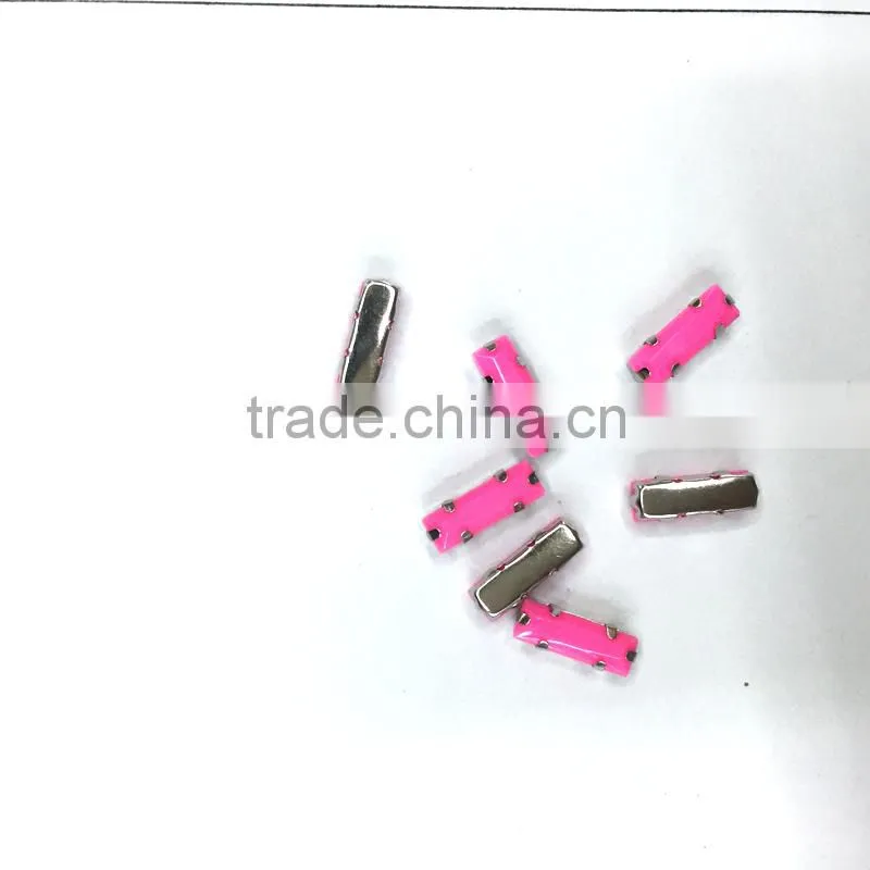 5*10mm Baguette rectangle acrylic rhinestone claw setting brass nail gems silver sew on DIY garment accessories craft pink