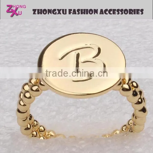 new fashion and popular gold plated custom letter ring