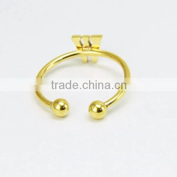 Fashion Stainless steel gold plated Letter alphabet ring with ball