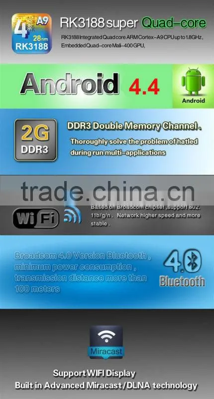 Android mini pc tronsmart mk908 rk3188 quad core 4.4 mini pc built in bluetooth wifi support XBMC&Miracast, Skype for smart tv