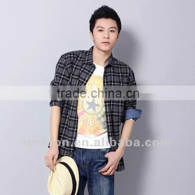 Latest 100% cotton city leisure long sleeve fashion classic plaid casual shirt