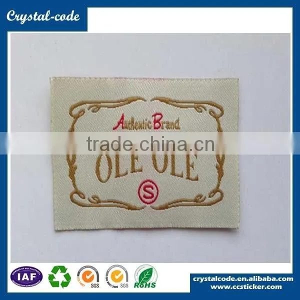 2015 hot sales t-shirt black iron on clothing hangtags for clothes 100% polyester fabric vinyl self adhesive woven sticker