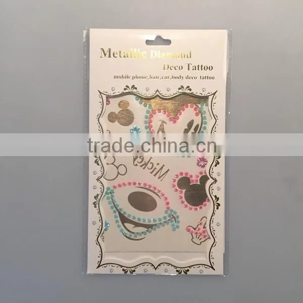 Custom flash body water transfer rhinestone gold tattoo clothes crystal metallic cartoon tattoo stickers