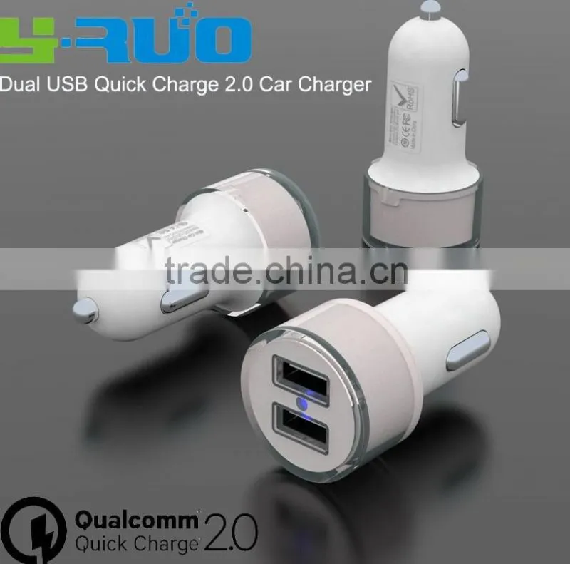 Car accessories Dual 2 QC ports quick charge Car Charger for Smart phone with output 5V 2.4A 9V 2A 12V 2A