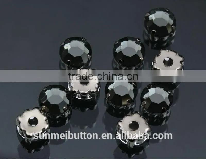 Hot Sale Round Shape Black Crystal Rhinestone Upholstery in Metal Sew on Setting