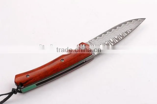 OEM Damascus steel pocket knife with survival rope