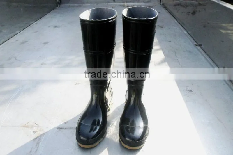 Black PVC Safety boots rain boots gumboots with steel toe cap and steel plate mid-sole