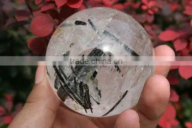 59mm(2.3") black Tourmaline Quartz Sphere, Crystal Ball Language Option French