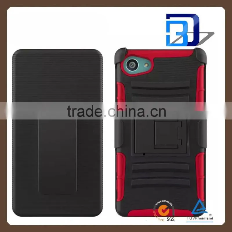 Fashionable Popular Rugged Back Texture PC with soft TPU and Belt combo shockproof case For Sony Xperia Z5 mini fast delivery