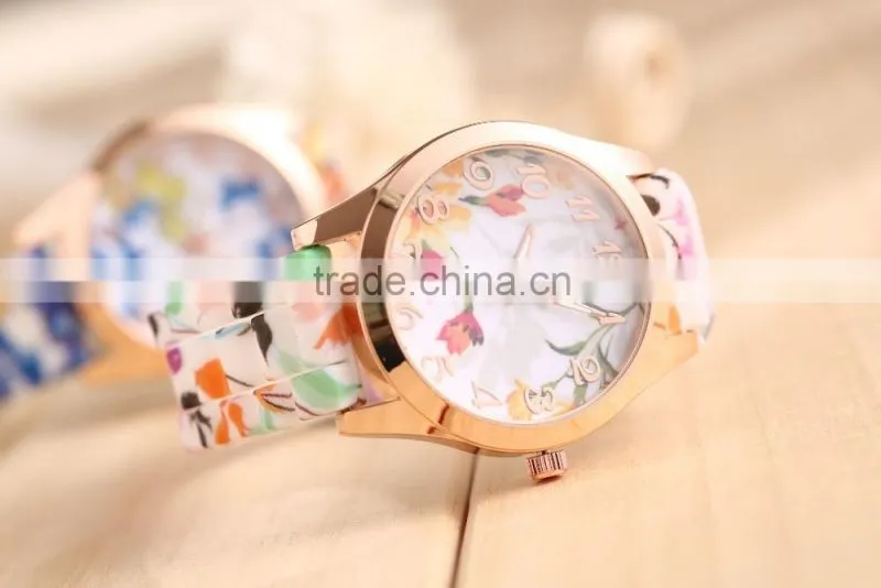 Fashion Quartz Watch Rose Flower Print Silicone Watches Floral Jelly Sports Watches For Women Men Girls Hot Pink Wholesale