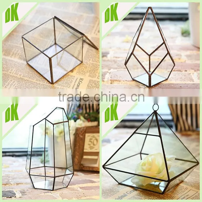 wedding favors and gifts trinket box Wholesale copper vase centerpieces/ handicraft hanging glassware geometric terrarium glass