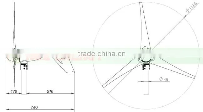 Horizontal wind turbine windmill. Combine with MPPT build in controller.