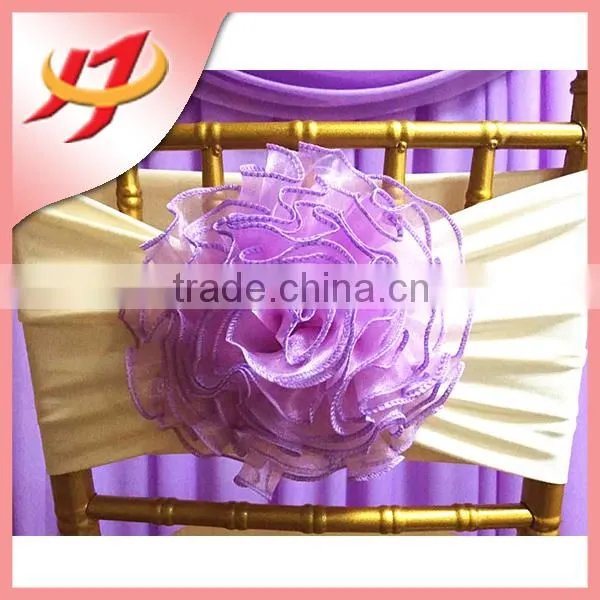 Wholesale champagne wedding rosette decoration chair sash fabric