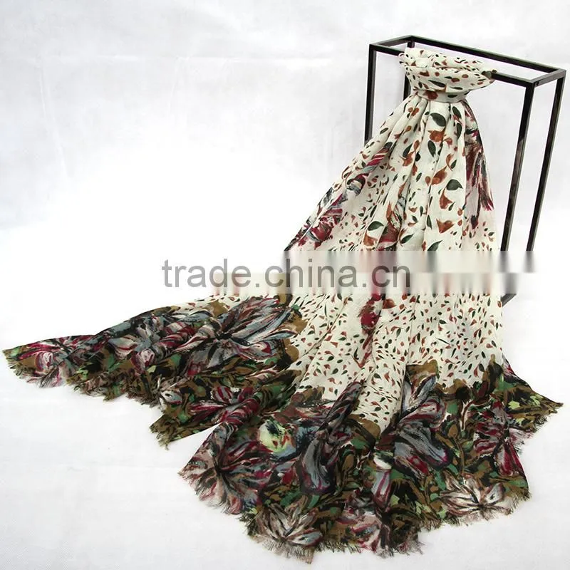 Custom Winter Pashmina Screen Printing 100% Wool Women Scarf