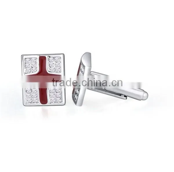 High polishing copper metal enamel crystal cufflinks jewelry mens cross cuff links for men