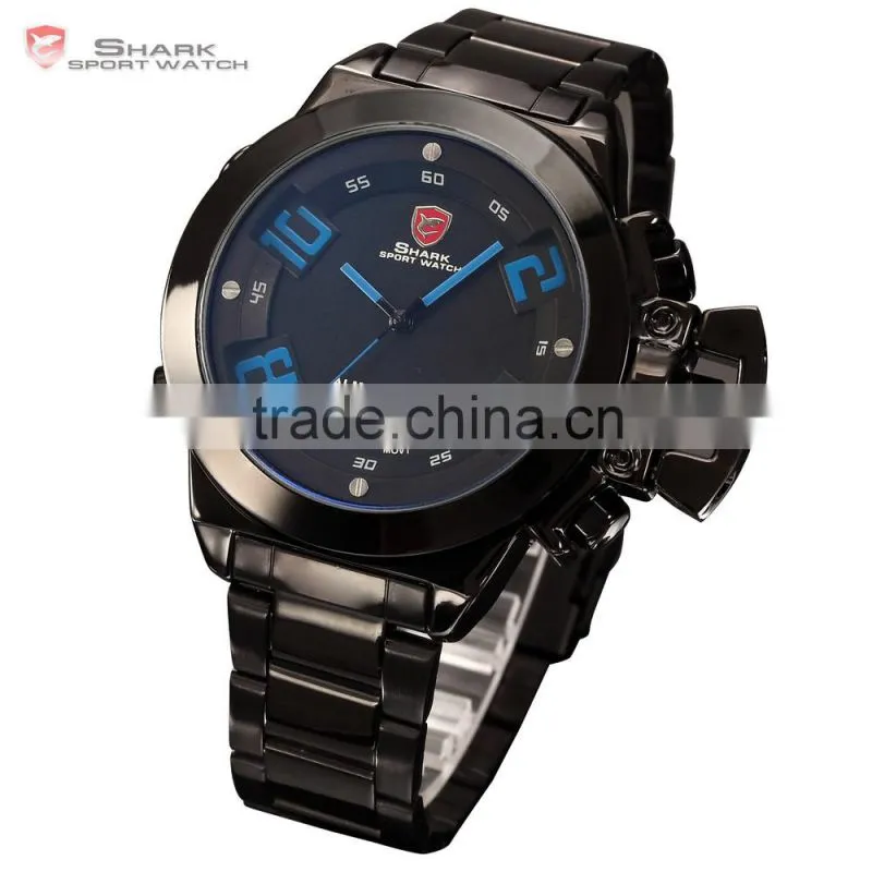 Shark Analog Stainless Steel Army Design Outdoors Mens Quartz LED Sports Watch