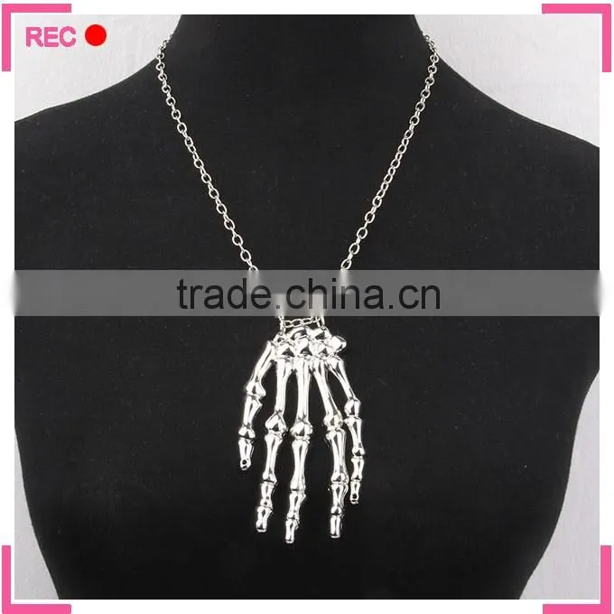 Custom logo necklaces Skeleton Hand pendant, imitate silver chain new model necklace