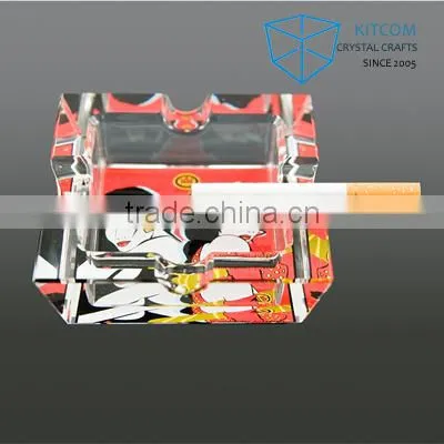 square colorful printed crystal cigarette ashtray