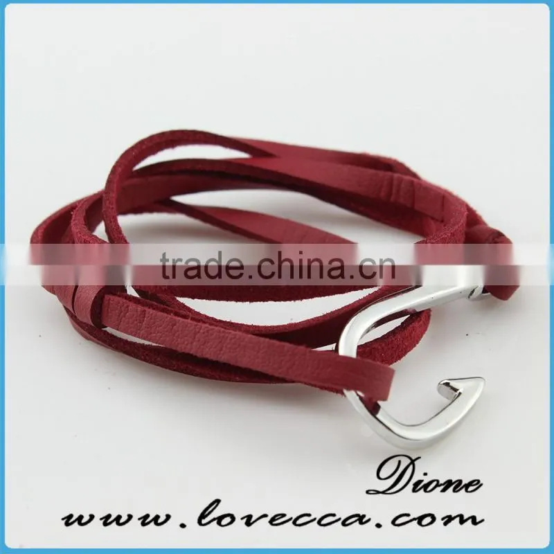 Fashion Mens Jewelry Custom Nautical Rope Leather Anchor Bracelet For Men