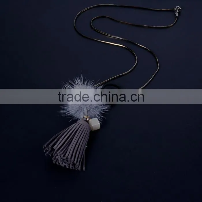 autumn winter mink hair ball pendant necklace velvet tassel long necklace long sweater necklace