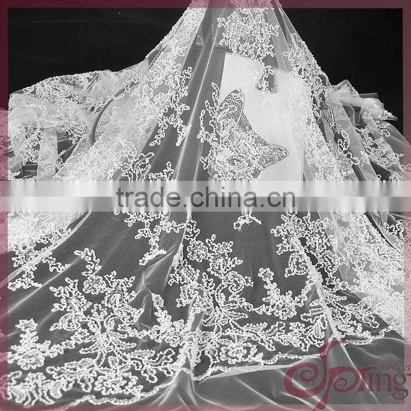 Red floral tulle embroidery with cord lace,sparkle beaded sequin lace fabric for wedding