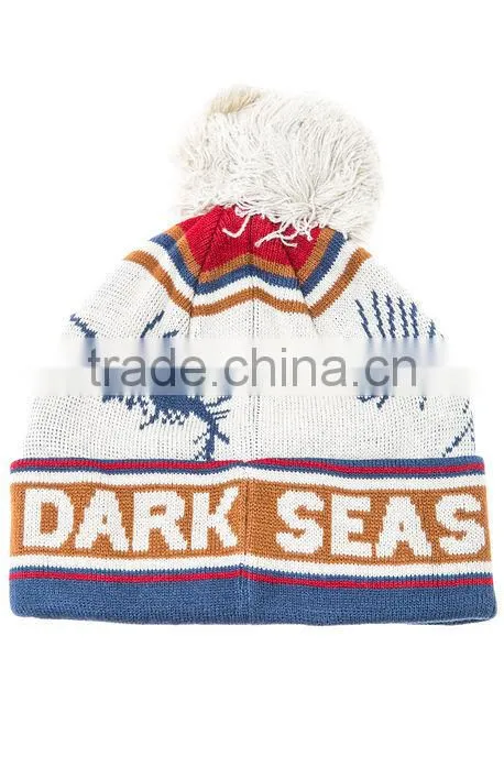 Acrylic jacquard custom ladies pom pom hat