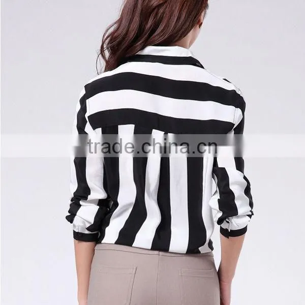 Women's Fashionable direct manufacturer long sleeves office striped blouse white black