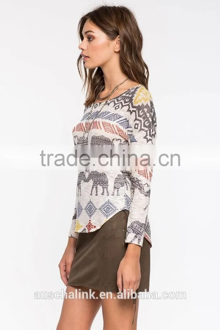 ladies elephant parade long sleeve fashion t shirt low price