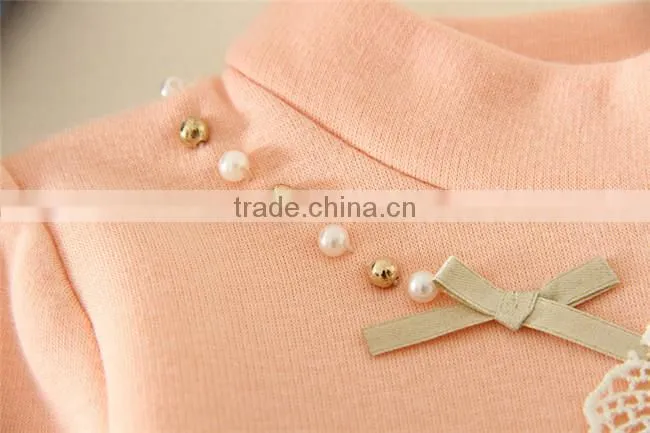 Factory in-stock supply solid colors undershirts long sleeves girl undershirt floral appliqued Girls Cotton eco-friendly Clothes
