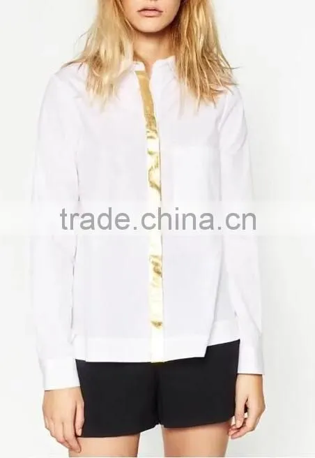 Runwaylover EY2338B Hot Sale 2017 Ladies Fashion Gilding Pure Color Blouse