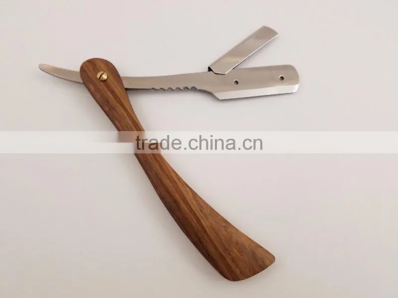 CUT THROAT SHAVETTE STRAIGHT SHAVING RAZOR WOODEN HANDLE