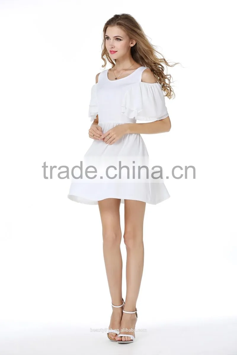 New Design Black Short Sleeve Hollow Out Pleated Tunic Ladies Dress SD77