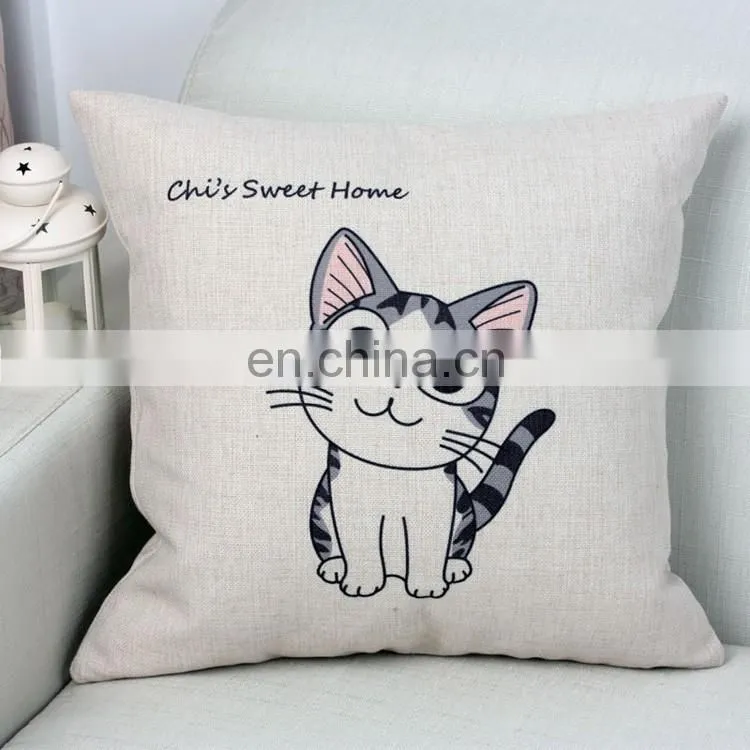 2016 Wholesale Home Decor Digital Printing Cotton And Linen Pillow Cat Cartoon Cushion