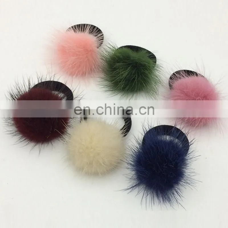 Cute small round mink fur ball hair accessory for kids girl decoration