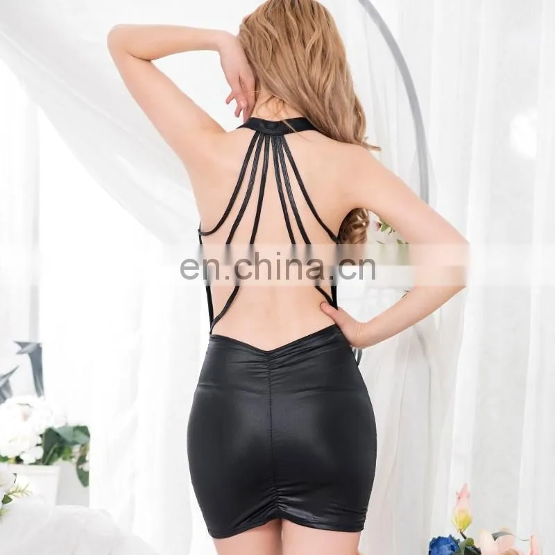 Black leather clubwear spandex club wear dress ladies night club wear,