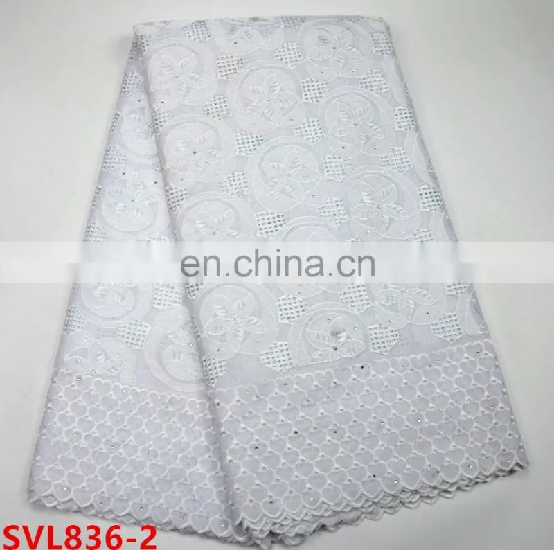 2017 African heavy swiss cotton lace fabric , Yellow +blue color nigeria cotton lace ,african dresses lace fabric cotton